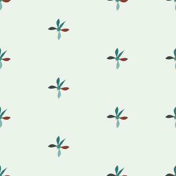 Abstract floral cross seamless vector pattern on pale mint green background.