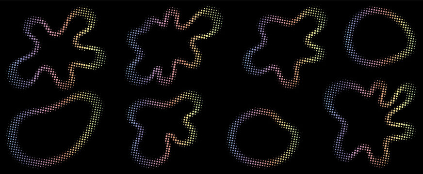 Vibrant set of abstract shapes with a gradient halftone pattern