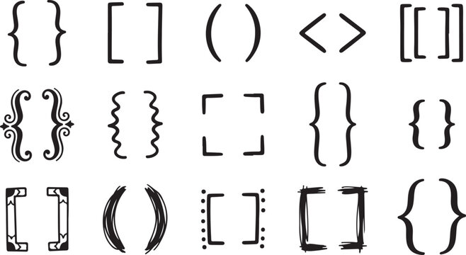 Brackets and Parentheses Set Curly Square and Decorative Border Vector