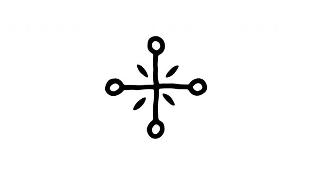 Four Way Direction Symbol For Navigation And Wayfinding Doodle Animation With Alpha Channel. Compass Rose And Orientation Marker. Animated Hand-Drawn Icon For Video Overlay 4K.