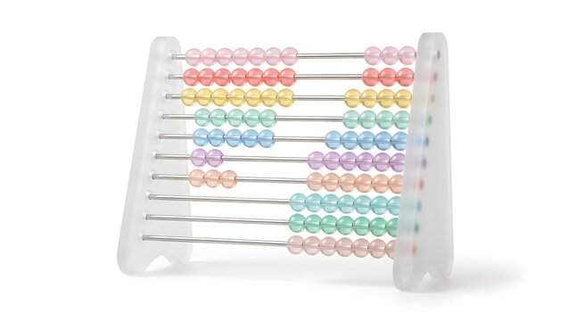 A vibrant and colorful traditional wooden soroban featuring multiple rows of beads displayed on a clean white background symbolizing calculation education mathematics and learning principles