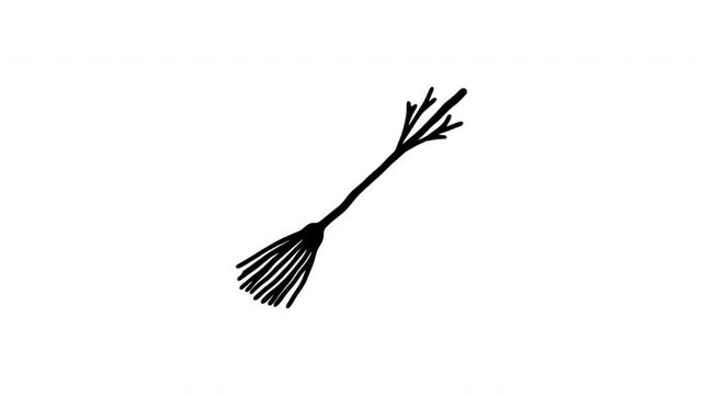 Broom For Sweeping And Cleaning Hand Drawn Doodle Animation. Cleaning Tool And Household Chore. Janitorial Service Symbol. 4K Loop With Alpha Channel.