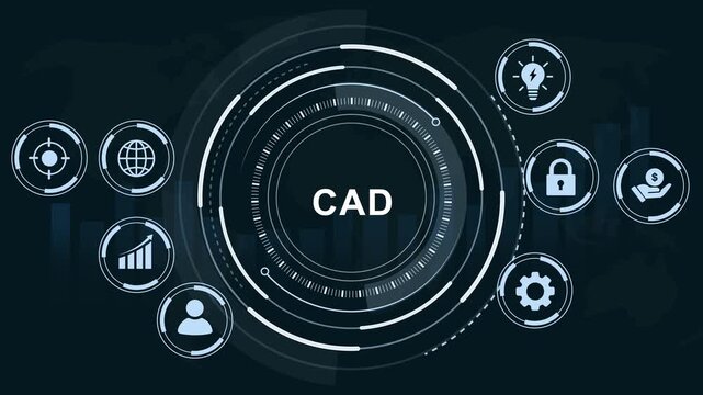 Advanced cad computer aided software interface featuring futuristic digital hud with global network connectivity and data analytics visualization for engineering and industrial innovation