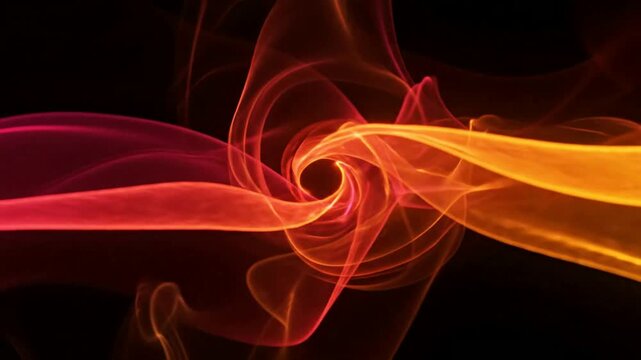 Glowing red and orange smoke swirls background, abstract vortex motion animation
