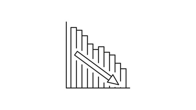 Declining Bar Chart With Downward Arrow Animated Icon With Alpha Channel. Economic Downturn, Financial Loss, And Market Decline Motion Graphic. On Transparent Background
