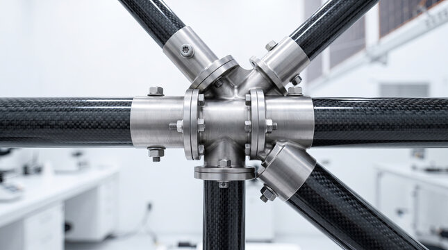 Precision metal node connecting carbon fiber pipes