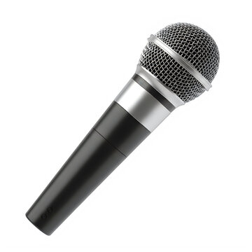 A black microphone with a silver grille