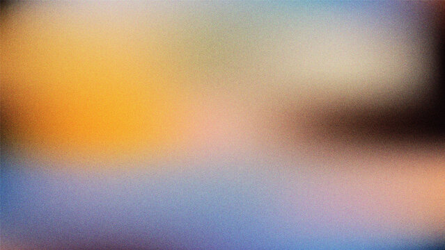 Abstract grainy gradient background featuring a soft atmospheric blend of warm orange, muted blue, pale yellow highlights, and dark corner tones accented with a vintage film noise texture