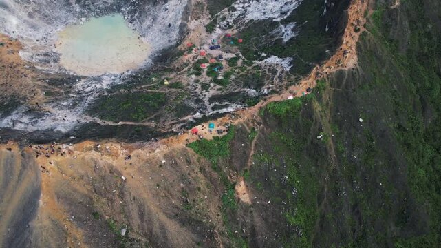 Drone video from the summit of an active volcano, Mount Sabayak, North Sumatra, Indonesia