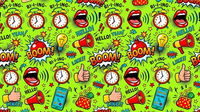 Vibrant Comic Book Pop Art Seamless Pattern for Background