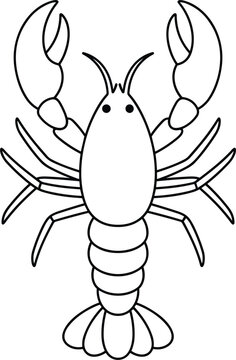 Minimalist black and white lobster line art vector illustration for seafood restaurant menu design and ocean wildlife concepts