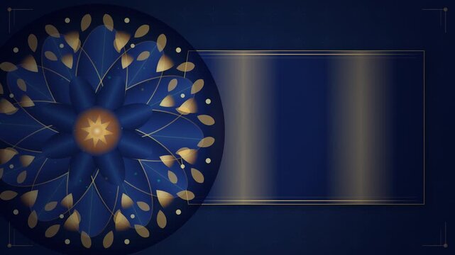 Elegant blue and gold floral mandala with decorative frame