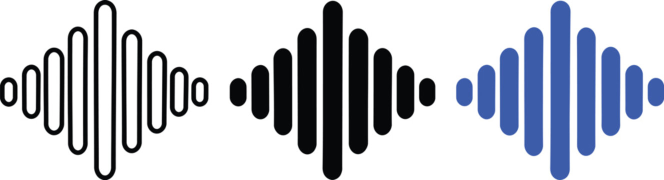 Audio Sound Wave Icon Set in Outline, Black and Blue Styles