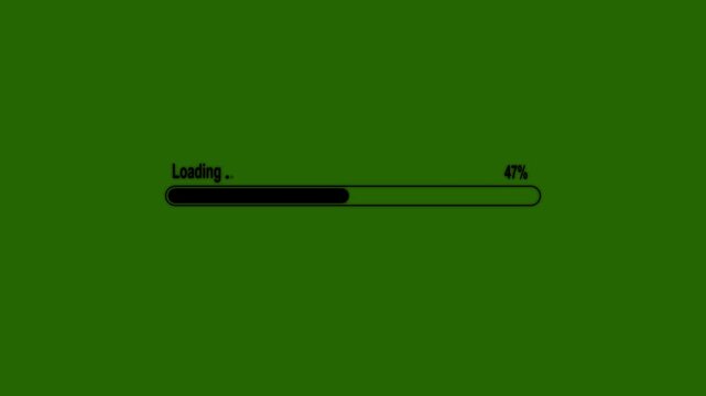Digital loading bar with rotating progress spinner animation on black background, percentage indicator