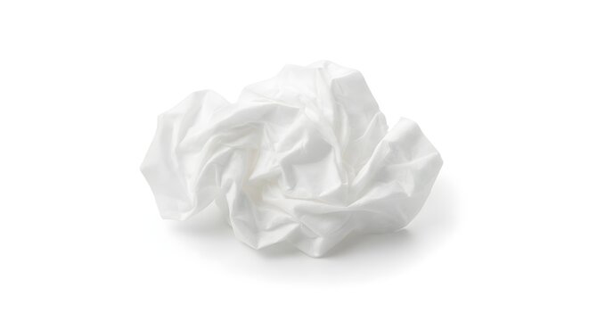 A crumpled, soft white facial tissue, isolated on a pure white background.
