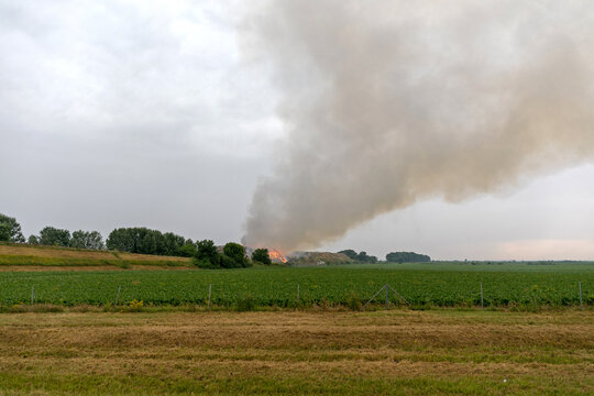 Landfill Garbage Fire Inferno With Heavy Smoke