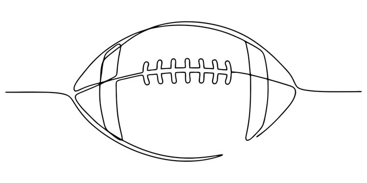 single continuous line art drawing minimalist black football design for sports games logos and merchandise.