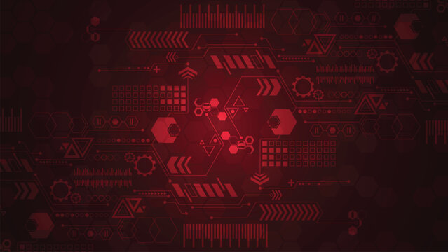 Innovative concept of future technology against a dark red background.