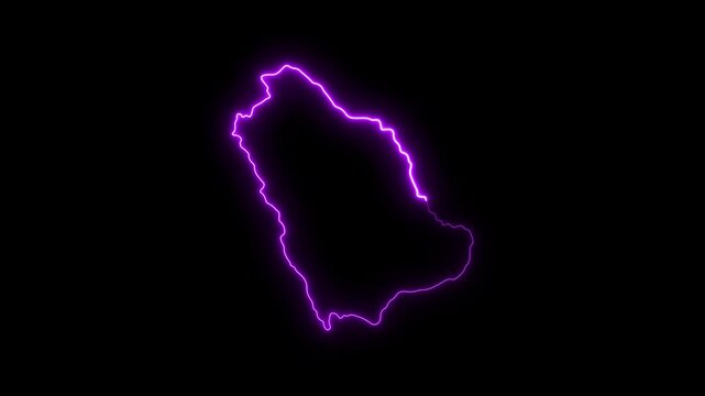 Saudi arabia map outline with glowing neon purple light effect on black background