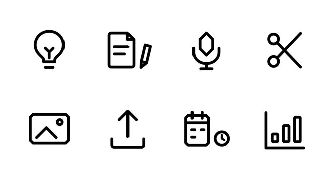 Content creator workflow icon set for digital production