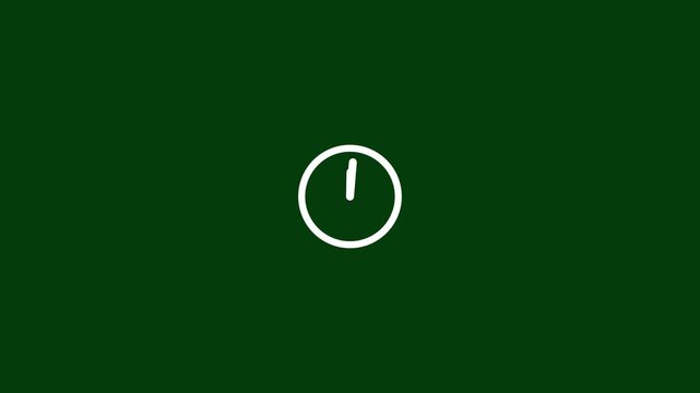 Animated White Clock Icon Loop with Green Screen Chroma Key Motion Graphic Video Element for Time Management History and Speed Concept.