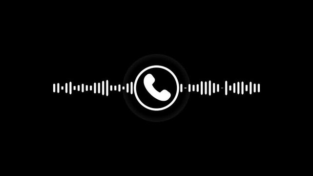 Animated Ringing Phone Call Receiver Icon with Audio Waveform Spectrum Loop with Alpha Channel Transparent Background Motion Graphic Video Element for Hotline Support.
