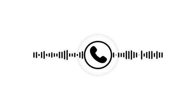 Animated Black Ringing Phone Call Receiver Icon with Audio Waveform Spectrum Loop with Alpha Channel Transparent Background Motion Graphic Video Element for Hotline Support.