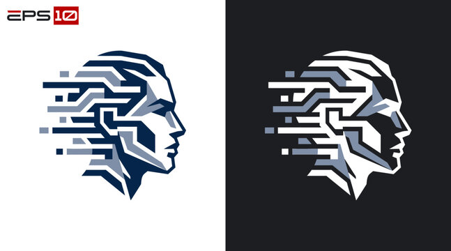 Digital Human Head Silhouette with Circuitry Elements.