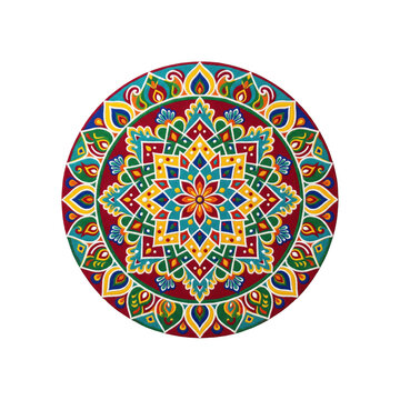 Detailed colorful mandala artwork a decorative design element on a clear transparent backdrop