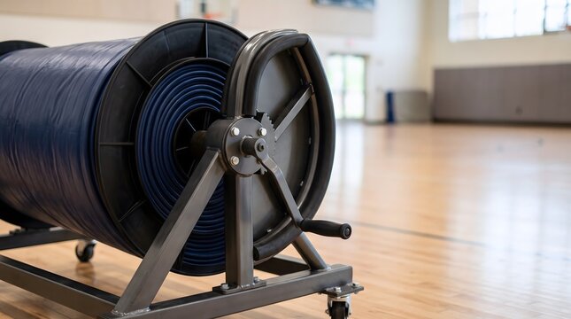 professional wrestling facility equipment storage system designed for efficient mat handling, organized training spaces and durable sports operations