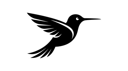 Fototapeta premium Minimalist black hummingbird silhouette soaring gracefully with outstretched wings in flat graphic vector art