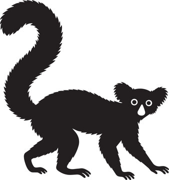 Cute black and white lemur illustration with long tail standing upright