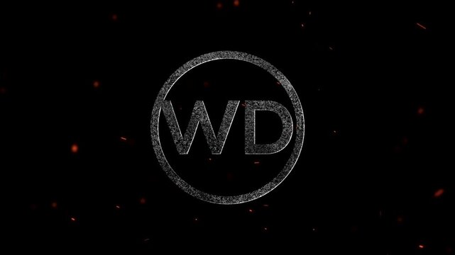 Abstract artistic logo design with the letters wd enclosed in a circular frame featuring glowing particle effects