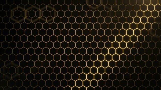 Animated gold hexagonal honeycomb pattern on a black background