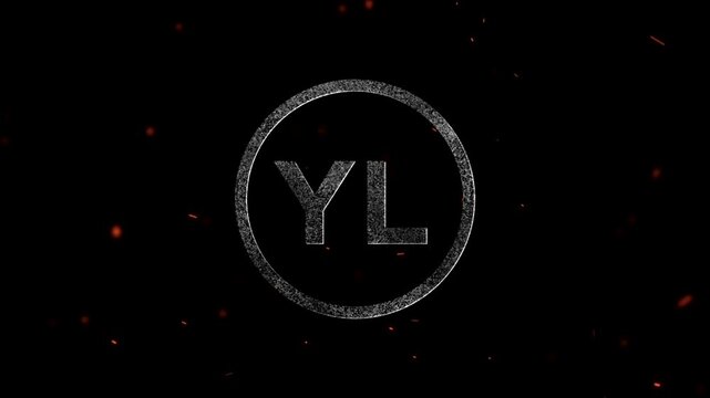 Abstract circular logo design with letters YL glowing particles and flying embers