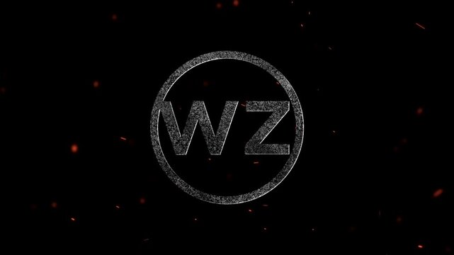 Abstract glowing letters WZ inside a circular frame with floating embers