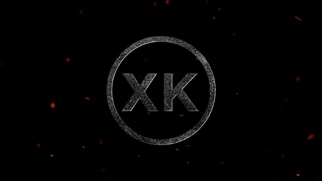 Abstract glowing letters XK inside a circular frame with floating embers