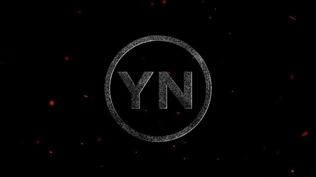 Abstract glowing letters YN encased in a circular frame with floating particles and embers