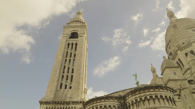 Bell Tower and White Domes of Sacr&eacute;-C&oelig;ur Basilica in Montmartre, Paris, France