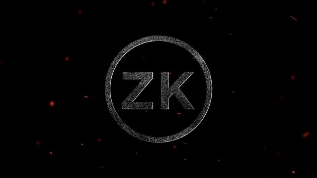 Abstract logo featuring the letters ZK enclosed within a textured circular frame with floating embers