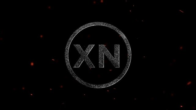 Abstract monogram letter emblem XN inside a circle with floating embers