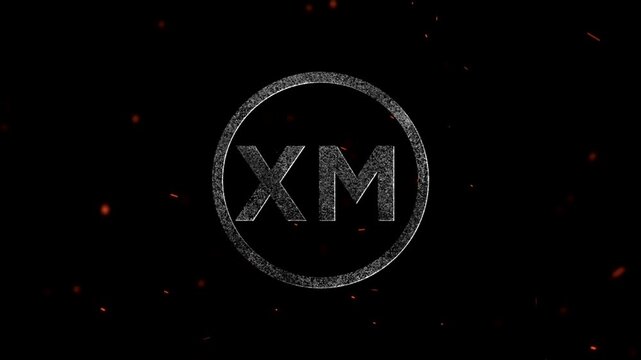 Abstract logo symbol with letters XM inside a glowing circle with particles