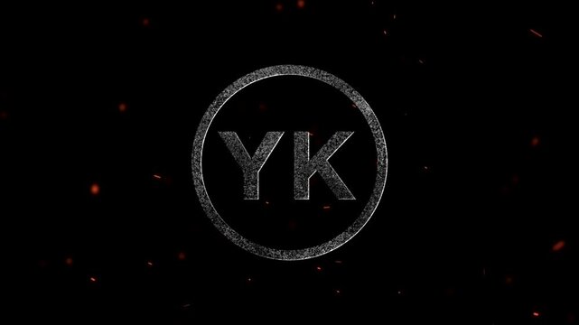 Abstract monogram logo with letters YK inside a glowing circular frame