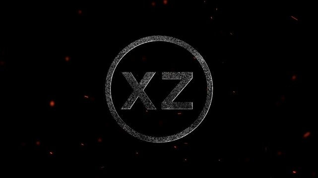 Abstract particle effect featuring the letters XZ enclosed within a glowing circular frame design