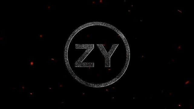 Abstract particle design with letters ZY inside a glowing circle