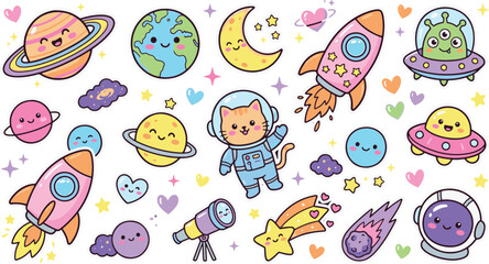 Fototapeta premium Hand drawn doodle set of space and galaxy