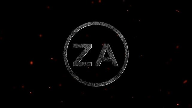 Glowing metallic letters ZA inside a circular frame with floating embers particles