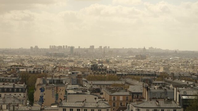 Panoramic View of Paris Skyline and Rooftops from Montmartre, France