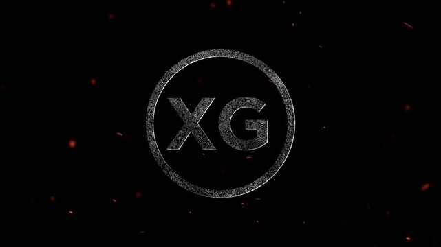 Glowing neon letters XG inside a circular frame with floating particles