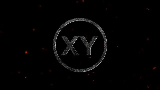 Glowing particle dust style letters XY inside a circular frame design